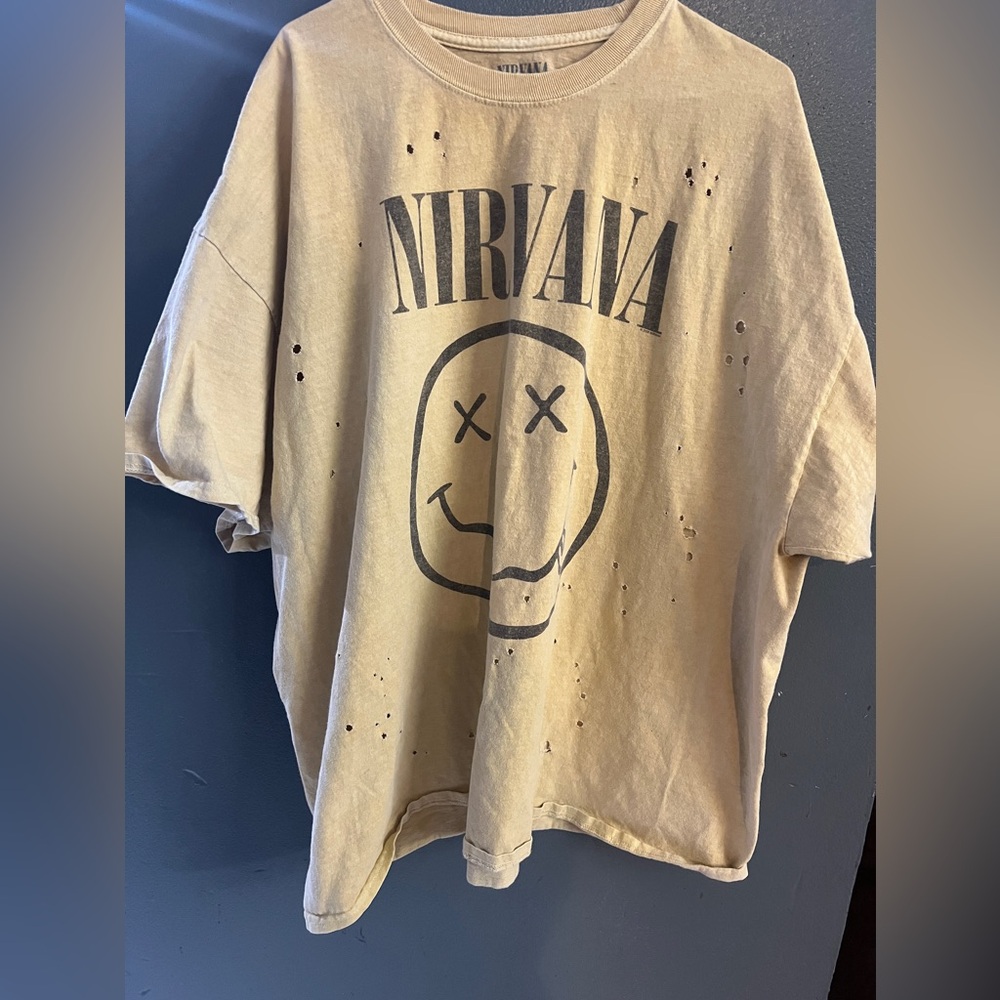 Nirvana Beige Distressed T-Shirt